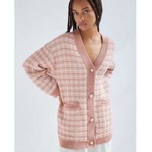 BABATON Pink White Oversized 100% Wool Lacer Cardigan